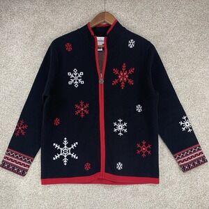 Breckenridge Christmas Sweater Jacket M Cottage Granny Knit Fair Aisle Snowflake